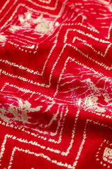 Pure Rayon Dark Pink Color Geometrical Pattern Screen Print Fabric With Foil Big Panna.
