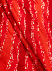 Pure Rayon Red Color Lehriya Pattern Screen Print Fabric With Foil Big Panna.