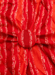 Pure Rayon Red Color Lehriya Pattern Screen Print Fabric With Foil Big Panna.