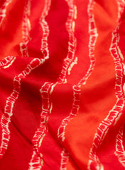 Pure Rayon Red Color Lehriya Pattern Screen Print Fabric With Foil Big Panna.