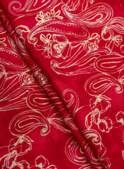 Pure Rayon Dark Pink Color Paisley Pattern Screen Print Fabric With Foil Big Panna.