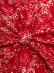 Pure Rayon Dark Pink Color Paisley Pattern Screen Print Fabric With Foil Big Panna.