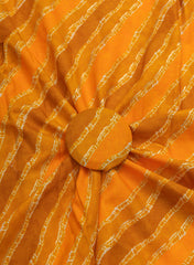 Pure Rayon Shades Of Yellow Color Lehriya Pattern Screen Print Fabric With Foil Big Panna.