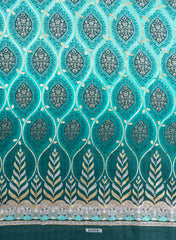 Pure Muslin Shades Of Blue Color Floral Daman Embroidery Fabric.