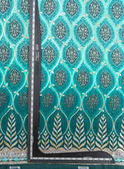 Pure Muslin Shades Of Blue Color Floral Daman Embroidery Fabric.