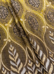 Pure Muslin Olive Green Color Floral Daman Embroidery Fabric.