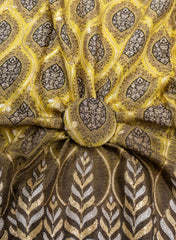 Pure Muslin Olive Green Color Floral Daman Embroidery Fabric.