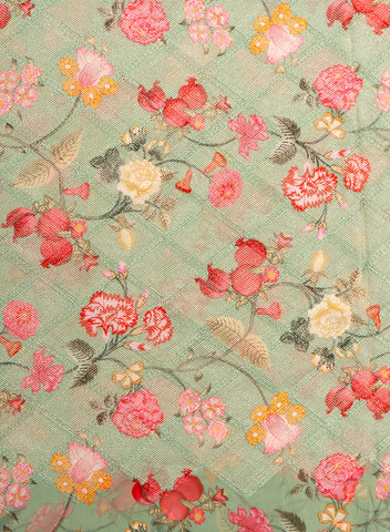 (Pre Cut-1 Meter) Pure Georgette Mint Green Color Floral Digital Print Resham Embroidery Fabric.