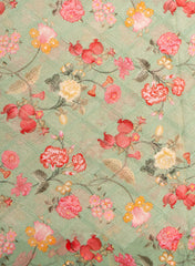Pure Georgette Mint Green Color Floral Digital Print Resham Embroidery Fabric.
