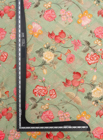 (Pre Cut-1 Meter) Pure Georgette Mint Green Color Floral Digital Print Resham Embroidery Fabric.
