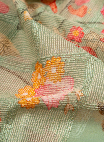 (Pre Cut-1 Meter) Pure Georgette Mint Green Color Floral Digital Print Resham Embroidery Fabric.
