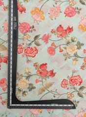 Pure Georgette Pastel Seagreen Color Floral Digital Print Resham Embroidery Fabric.