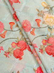 Pure Georgette Pastel Seagreen Color Floral Digital Print Resham Embroidery Fabric.