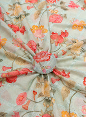 Pure Georgette Pastel Seagreen Color Floral Digital Print Resham Embroidery Fabric.