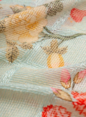 Pure Georgette Pastel Seagreen Color Floral Digital Print Resham Embroidery Fabric.
