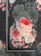 Pure Chinnon Chiffon Black Color Floral digital Print Sequins Embroidery Fabric.