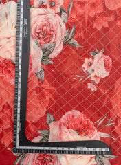 Pure Chinnon Chiffon Red Color Floral digital Print Sequins Embroidery Fabric.