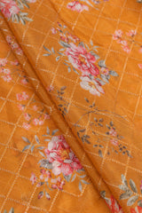 Pure Chinnon Chiffon Shades Of Yellow Color Floral digital Print Sequins Embroidery Fabric.