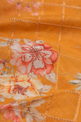 Pure Chinnon Chiffon Shades Of Yellow Color Floral digital Print Sequins Embroidery Fabric.
