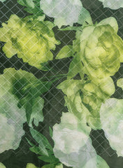 Pure Chinnon Chiffon Dark Green Color Floral digital Print Sequins Embroidery Fabric.