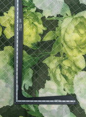 Pure Chinnon Chiffon Dark Green Color Floral digital Print Sequins Embroidery Fabric.