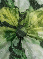 Pure Chinnon Chiffon Dark Green Color Floral digital Print Sequins Embroidery Fabric.
