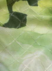 Pure Chinnon Chiffon Dark Green Color Floral digital Print Sequins Embroidery Fabric.