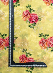 Pure Chinnon Chiffon Lime Green Color Floral digital Print Sequins Embroidery Fabric.