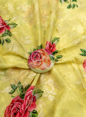 Pure Chinnon Chiffon Lime Green Color Floral digital Print Sequins Embroidery Fabric.