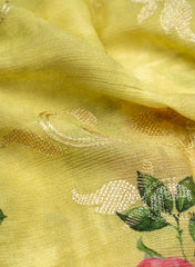 Pure Chinnon Chiffon Lime Green Color Floral digital Print Sequins Embroidery Fabric.