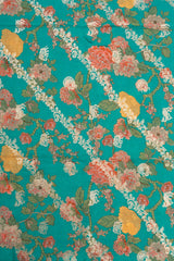 Pure Dola Silk Sea Green Color Jacqurad With Floral Digital Print Fabric.