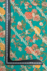 Pure Dola Silk Sea Green Color Jacqurad With Floral Digital Print Fabric.