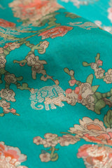 Pure Dola Silk Sea Green Color Jacqurad With Floral Digital Print Fabric.
