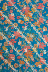 Pure Dola Silk Aqua Blue Color Jacqurad With Floral Digital Print Fabric.