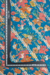 Pure Dola Silk Aqua Blue Color Jacqurad With Floral Digital Print Fabric.