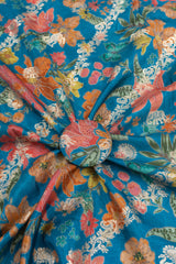 Pure Dola Silk Aqua Blue Color Jacqurad With Floral Digital Print Fabric.