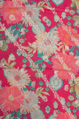 Pure Dola Silk Dark Pink Color Jacqurad With Floral Digital Print Fabric.
