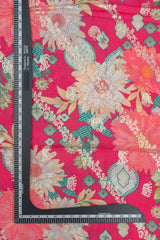 Pure Dola Silk Dark Pink Color Jacqurad With Floral Digital Print Fabric.