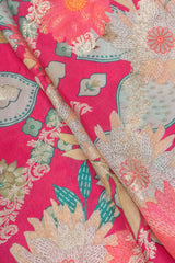 Pure Dola Silk Dark Pink Color Jacqurad With Floral Digital Print Fabric.
