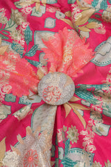 Pure Dola Silk Dark Pink Color Jacqurad With Floral Digital Print Fabric.