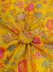 Viscose Tissue Golden Yellow Color Floral Pattern Digital Print Fabric.