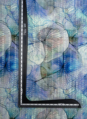 Pure Georgette Capri Blue Color Floral Digital Print Sequins Embroidery Fabric.