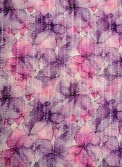 Pure Georgette Sunset Purple Color Floral Digital Print Sequins Embroidery Fabric.