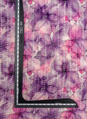 Pure Georgette Sunset Purple Color Floral Digital Print Sequins Embroidery Fabric.