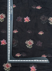 Pure Chanderi Black Color Floral pattern Resham Embroidery Fabric.