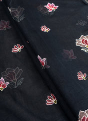 Pure Chanderi Black Color Floral pattern Resham Embroidery Fabric.