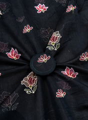 Pure Chanderi Black Color Floral pattern Resham Embroidery Fabric.