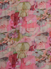 Pure Georgette Shades Of Pink Color Floral Digital Print Sequins Embroidery Fabric.