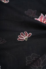 Pure Chanderi Black Color Floral pattern Resham Embroidery Fabric.
