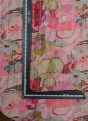 Pure Georgette Shades Of Pink Color Floral Digital Print Sequins Embroidery Fabric.